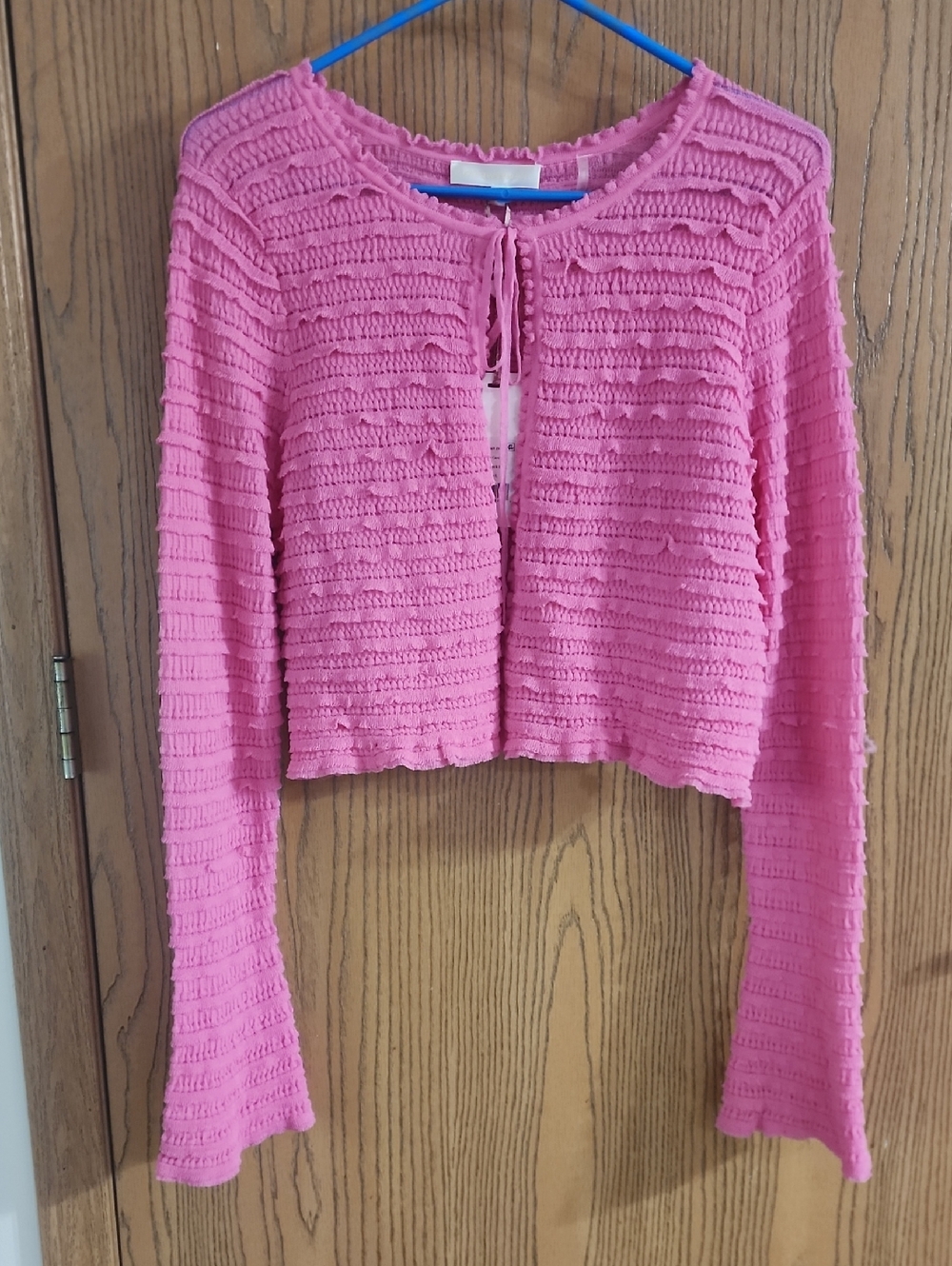 LoveShackFancy Pink Textured Cropped Cardigan